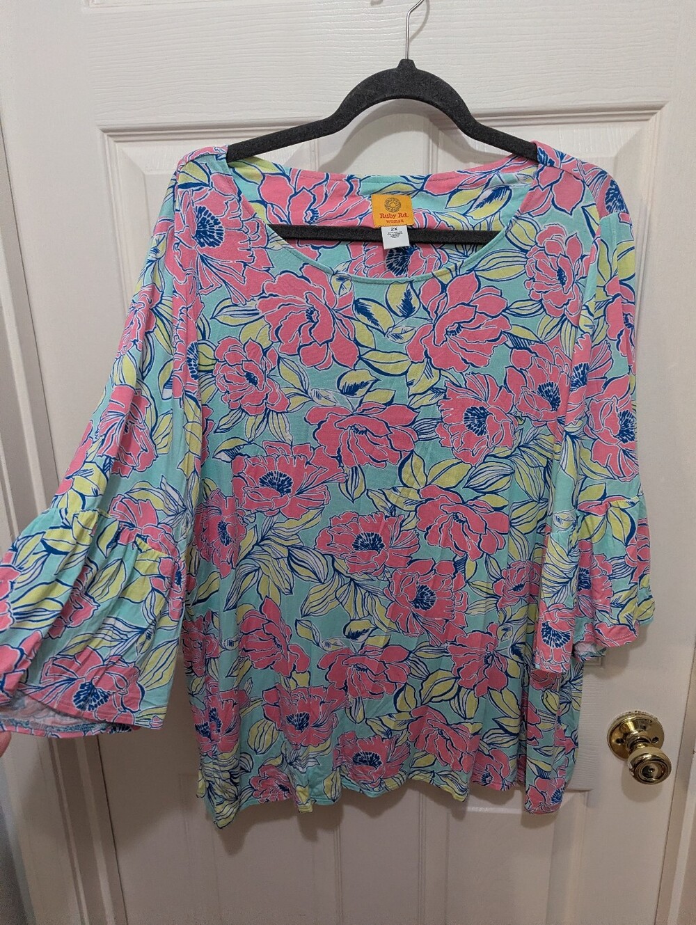 Floral Knit Top - Pink & Aqua